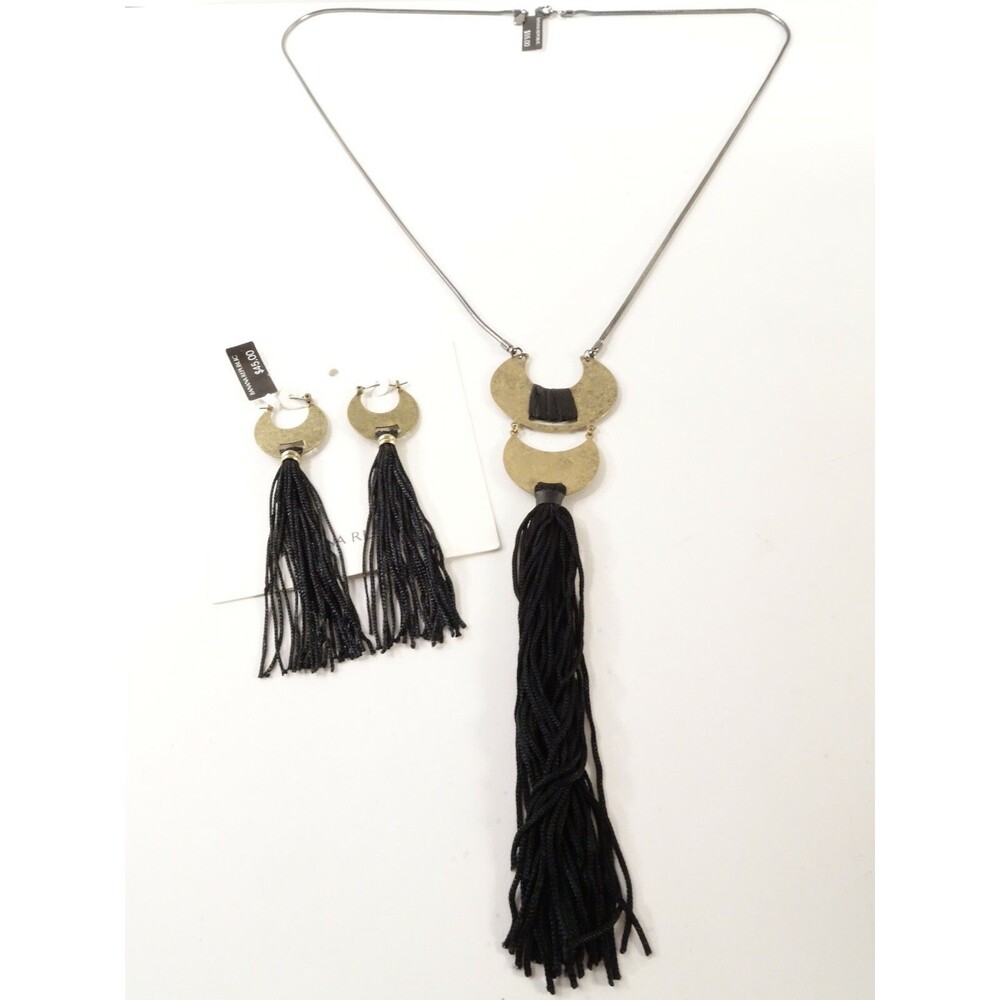 Banana Republic Women's Tassel Brass Pendant Necklace NWT 55 Tassel Earrings Set